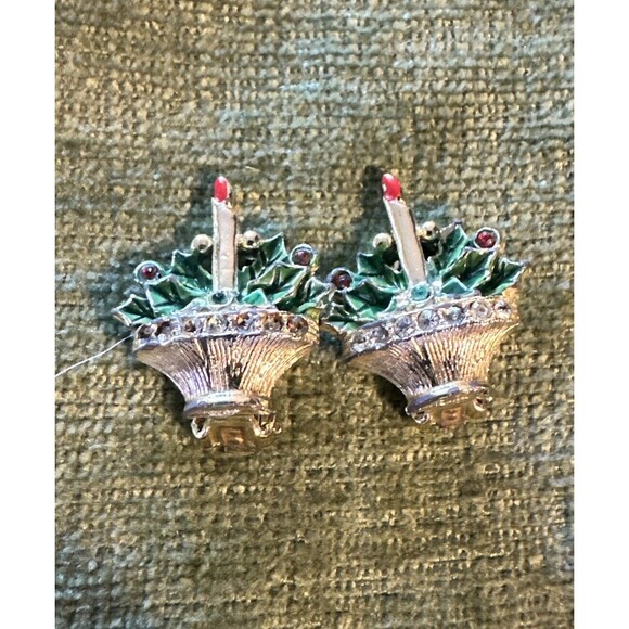 Clip On Earrings Christmas Tree Candles Bells Drum Silver Gold Plate Lot 4 Pairs - Picture 8 of 11